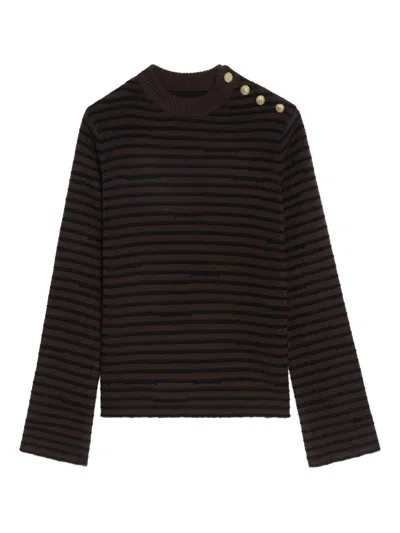 Zadig & Voltaire Striped Button-detailed Sweater In Black