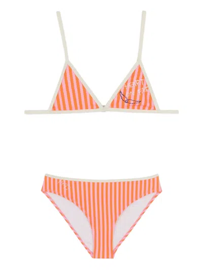 Zadig & Voltaire Kids' Striped-detail Embroidered Bikini In Orange