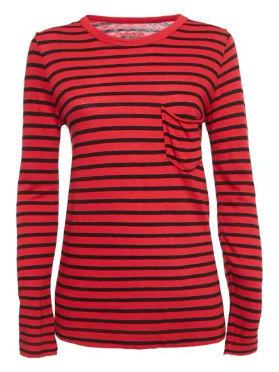Pre-owned Zadig & Voltaire Striped Patch-pocket Top In Red
