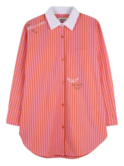 Zadig & Voltaire Kids' Striped-pattern Dress In Orange