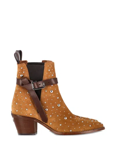 Pre-owned Zadig & Voltaire Studded Buckle Boots In Brown