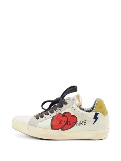 Pre-owned Zadig & Voltaire Studded Graphic-print Sneakers In White