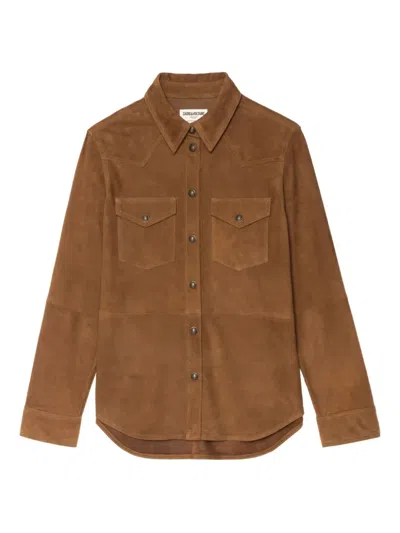 Zadig & Voltaire Suede Button-down Shirt In Brown