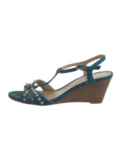 Pre-owned Zadig & Voltaire Suede Colorblock Pattern T-strap Sandals In Blue