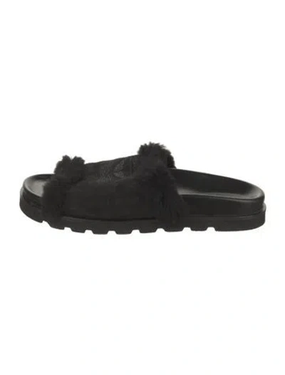 Pre-owned Zadig & Voltaire Suede Faux Fur Trim Slides In Black