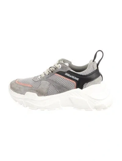 Pre-owned Zadig & Voltaire Suede Graphic Print Chunky Sneakers In Gray