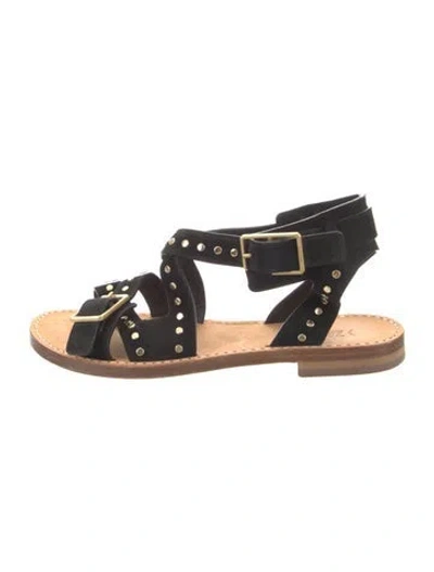 Pre-owned Zadig & Voltaire Suede Studded Accents Gladiator Sandals In Black