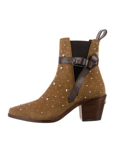 Pre-owned Zadig & Voltaire Suede Studded Accents Moto Boots W/ Tags In Brown