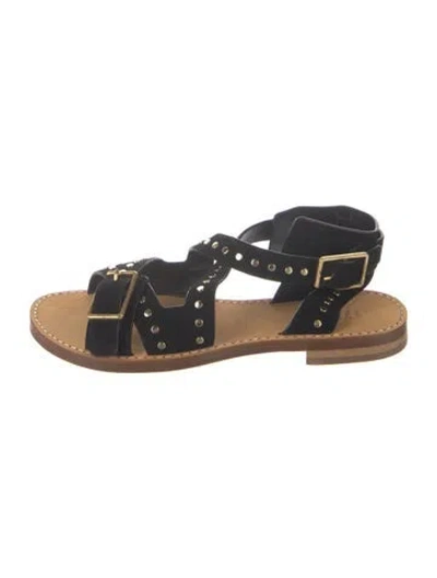 Pre-owned Zadig & Voltaire Suede Studded Accents Sandals In Black