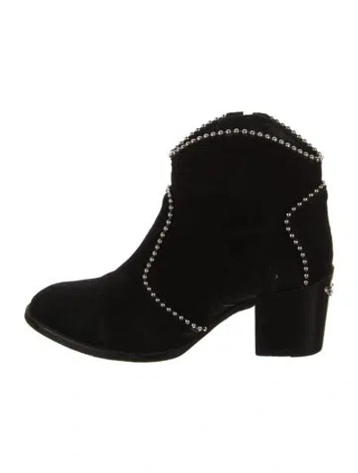 Pre-owned Zadig & Voltaire Suede Studded Accents Western Boots In Black