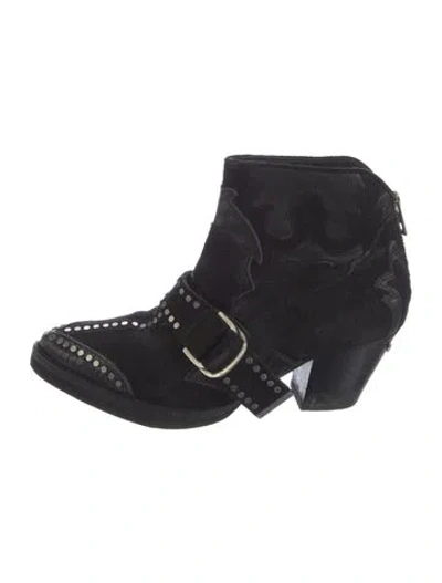 Pre-owned Zadig & Voltaire Suede Studded Accents Western Boots In Black