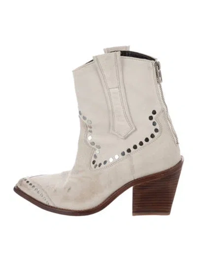 Pre-owned Zadig & Voltaire Suede Studded Accents Western Boots In White