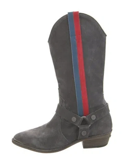Pre-owned Zadig & Voltaire Suede Western Boots In Gray