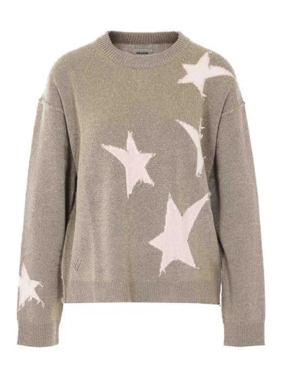 Zadig & Voltaire Markuz Intarsia Star Cashmere Crewneck Sweater In Brown