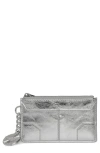 Zadig & Voltaire Sunny Metallic Leather Zip Card Case In Silver