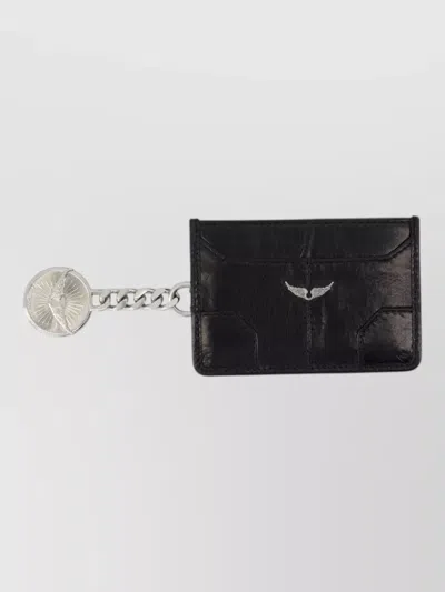 Zadig & Voltaire Sunny Pass Card Holder Leather Chain In Black