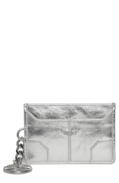Zadig & Voltaire Sunny Pass Metallic Leather Card Case In Silver
