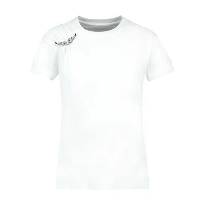 Zadig & Voltaire Womens Judo Suzan Wings-brooch Cotton-jersey T-shirt In White