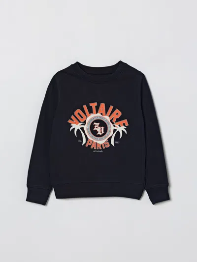 Zadig & Voltaire Kids' Print-detail Crew Neck Sweatshirt In Blue