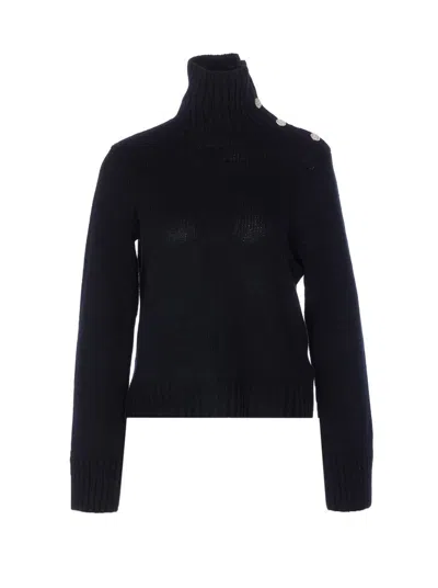 Zadig & Voltaire High Neck Knitwear With Jewel Button Accents In Black