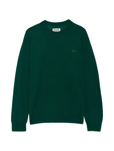 Zadig & Voltaire Swyna Logo-embellished Cashmere Sweater In Green
