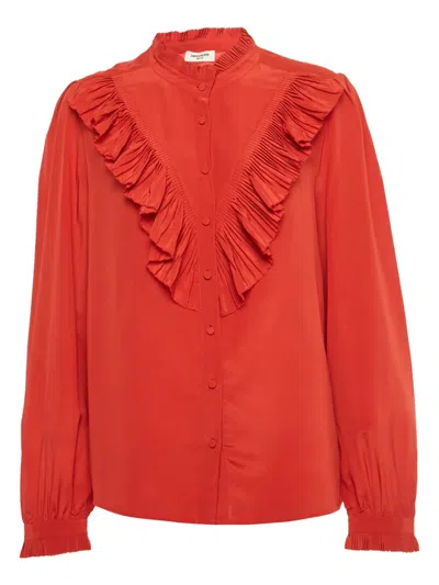 Pre-owned Zadig & Voltaire Taccora Ruffled Silk Shirt In Red