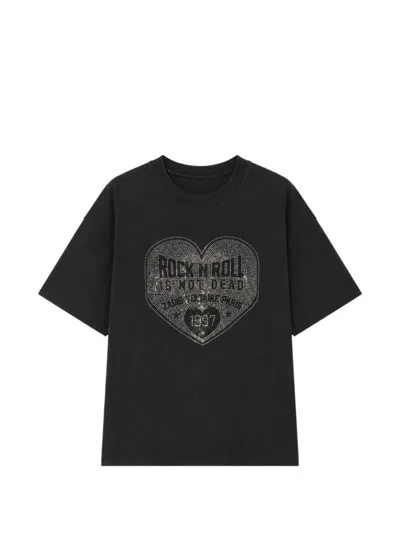 Zadig & Voltaire Taida Crystal Embellished Graphic Heart T-shirt In Black