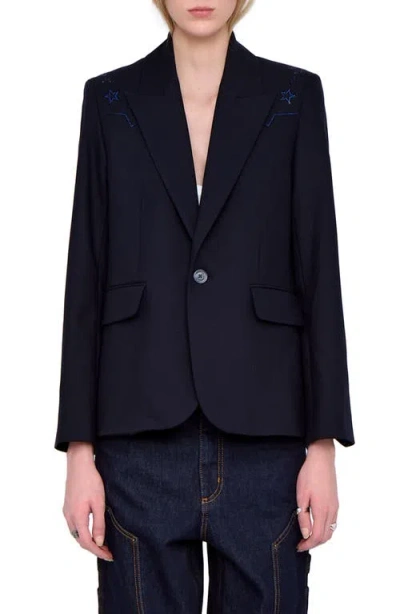 Zadig & Voltaire Tailleur Crystal Embellished Blazer In Blue