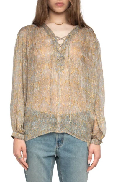 ZADIG & VOLTAIRE ZADIG & VOLTAIRE TAMELA MOUSSELINE METALLIC PAISLEY SHEER TOP