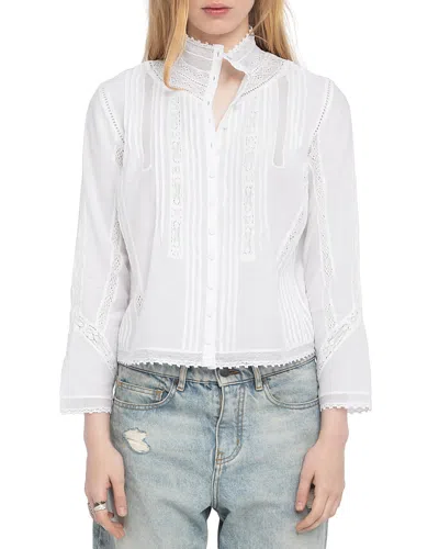 Zadig & Voltaire Tano Tomboy Lace Crop Shirt In White