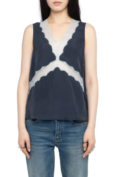 Zadig & Voltaire Tasao Silk Lace Top In Black