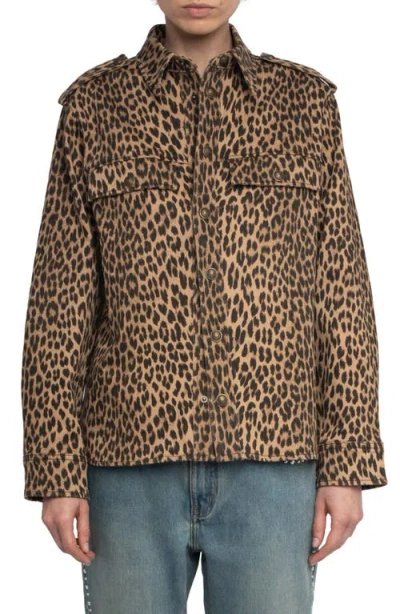 Zadig & Voltaire Taskam Leopard Print Denim Snap-up Shirt In Animal Print