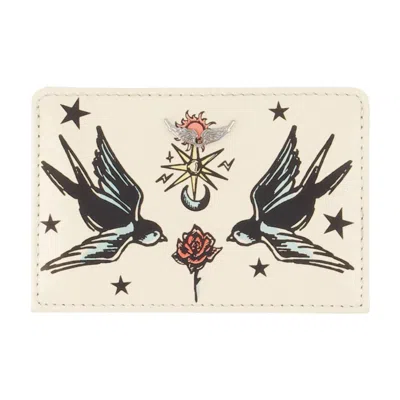 Zadig & Voltaire Tattoo-print Cowhide Card Case In Ivory