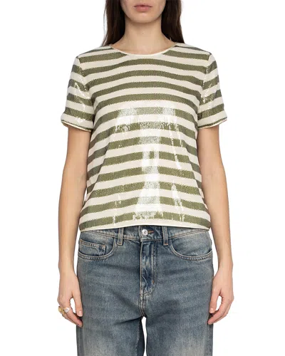 Zadig & Voltaire Tchao Sequin Stripe Top In Multi