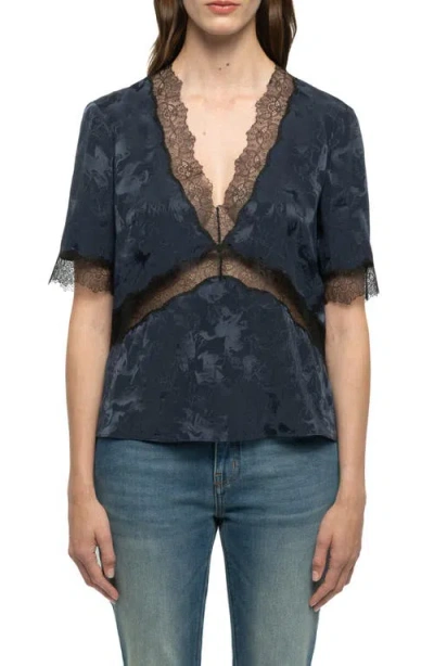Zadig & Voltaire Tedoxa Horse Jacquard Silk Top In Black