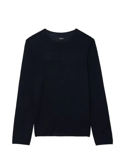 Zadig & Voltaire Teiss Graphic-print Cashmere Sweater In Blue