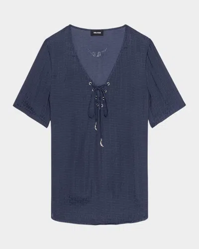 Zadig & Voltaire Terzo Jacquard Satin Lace-up Top