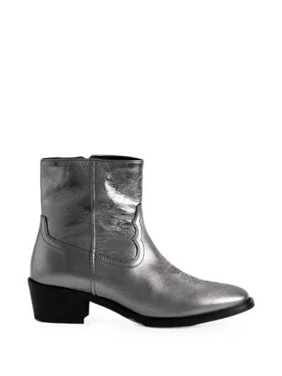 Zadig & Voltaire Tex Low Vintage Metal Boots In Gray