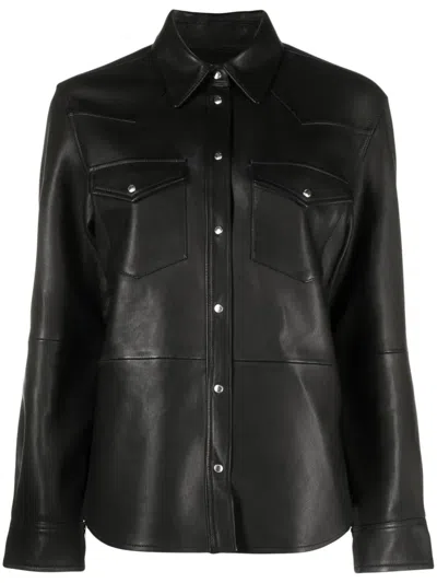 Zadig & Voltaire Thelma Press-stud Leather Shirt In Black