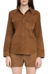 Zadig & Voltaire Suede Button-down Shirt In Brown