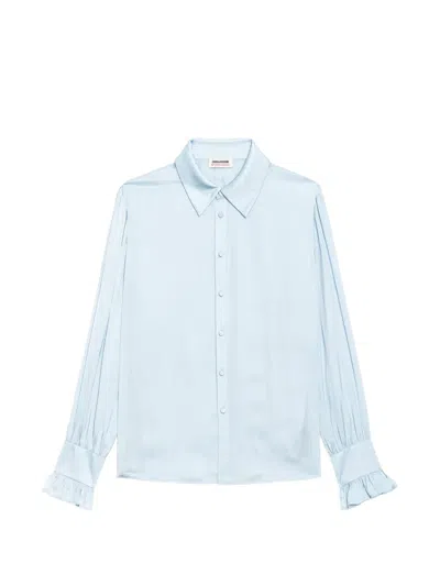 Zadig & Voltaire Thely Long-sleeve Satin Shirt In Blue