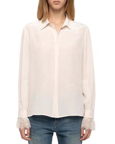Zadig & Voltaire Thely Silk Lace Cuff Blouse In Neutral