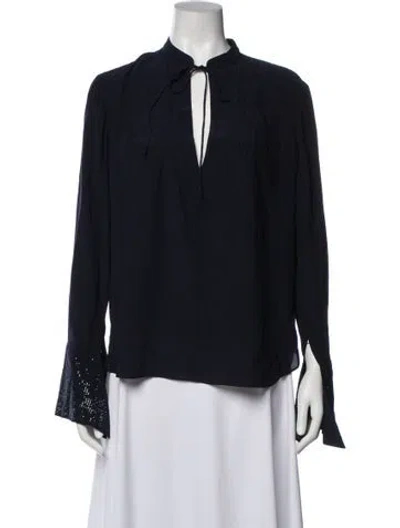 Pre-owned Zadig & Voltaire Tie Neck Long Sleeve Blouse In Blue