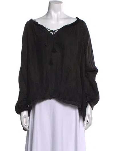 Pre-owned Zadig & Voltaire Tie Neck Long Sleeve Blouse In Gray
