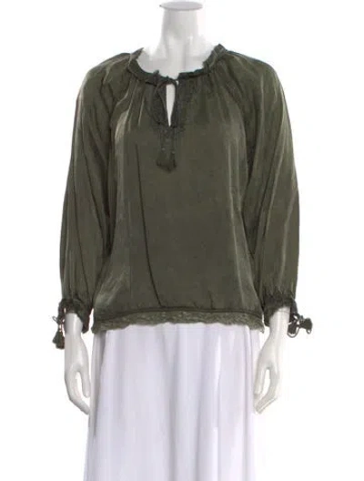 Pre-owned Zadig & Voltaire Tie Neck Long Sleeve Blouse In Green
