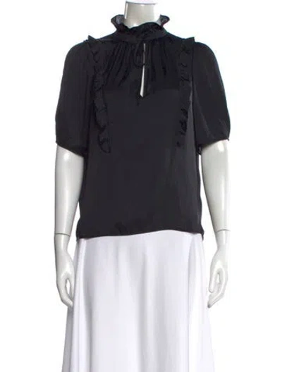 Pre-owned Zadig & Voltaire Tie Neck Short Sleeve Blouse In Black
