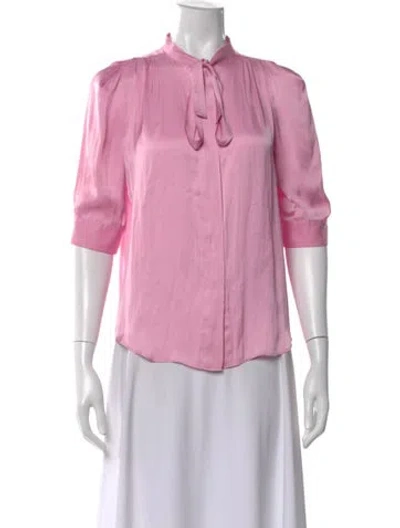 Pre-owned Zadig & Voltaire Tie Neck Short Sleeve Blouse In Pink