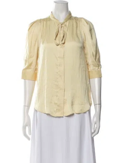 Pre-owned Zadig & Voltaire Tie Neck Three-quarter Sleeve Blouse W/ Tags In Yellow