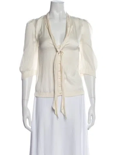 Pre-owned Zadig & Voltaire Tie Neck Three-quarter Sleeve Blouse In White