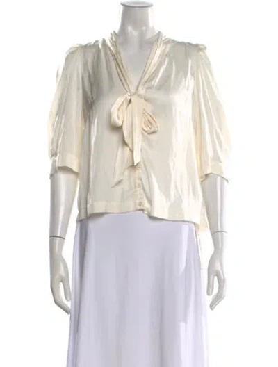 Pre-owned Zadig & Voltaire Tie Neck Three-quarter Sleeve Blouse In White